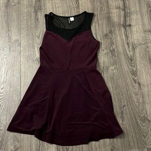 Maroon dress with black mesh top
